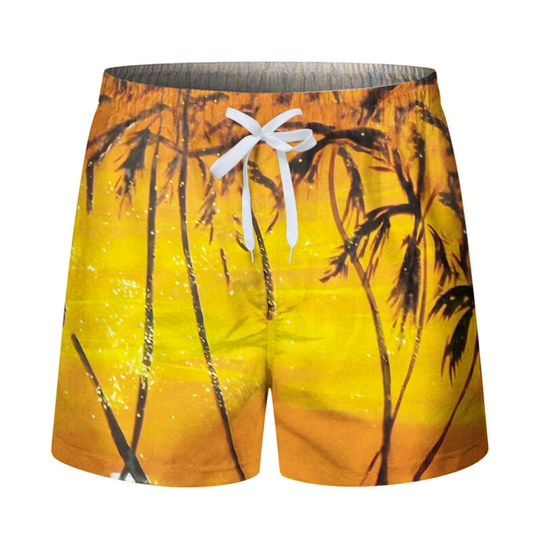 IYTR Mens Workout Shorts Fashion Print Summer Casual Shorts Elastic Waist  Drawstring Beach Shorts with Pockets Lightweight Shorts Yellow L