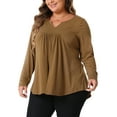 thumbnail image 4 of Agnes Orinda Women's Plus Size Tops Women Long Sleeve Notched Neck Front Pleated T-Shirt Blouses 4X Brown, 4 of 6