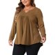 thumbnail image 4 of Agnes Orinda Blusas de Talla Grande para Mujeres, Camisetas de Manga Larga con Cuello Notched, Blusas con Pliegues en la Parte Frontal, 2X, Marrón, 4 of 6