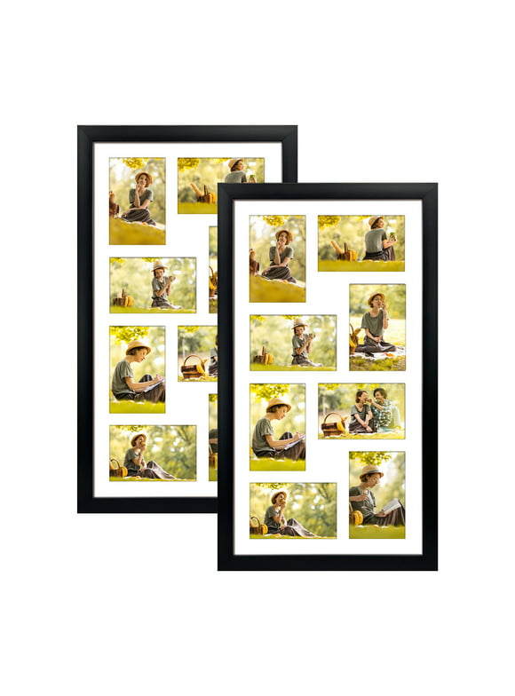 4x6 Collage Picture Frames 2 Pack, 8 Opening Black Multi Photo Frame with Mat Horizontal and Vertical for Wall Mount