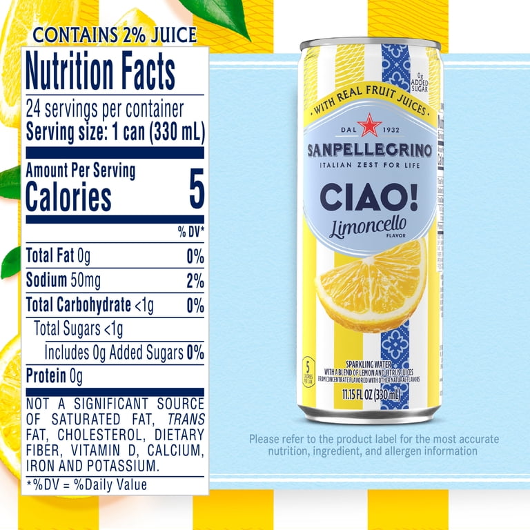 Sanpellegrino CIAO Limoncello Sparkling Water, 11.15 fl oz, 24 Pack photo 6