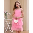 thumbnail image 5 of IBTOM CASTLE Girl Sleeveless Ruffle Formal Wedding Tiered Tulle Dress Teen Pageant Birthday Homecoming Prom Outfits Junior Graduation Dress 9-10 Years Pink, 5 of 7