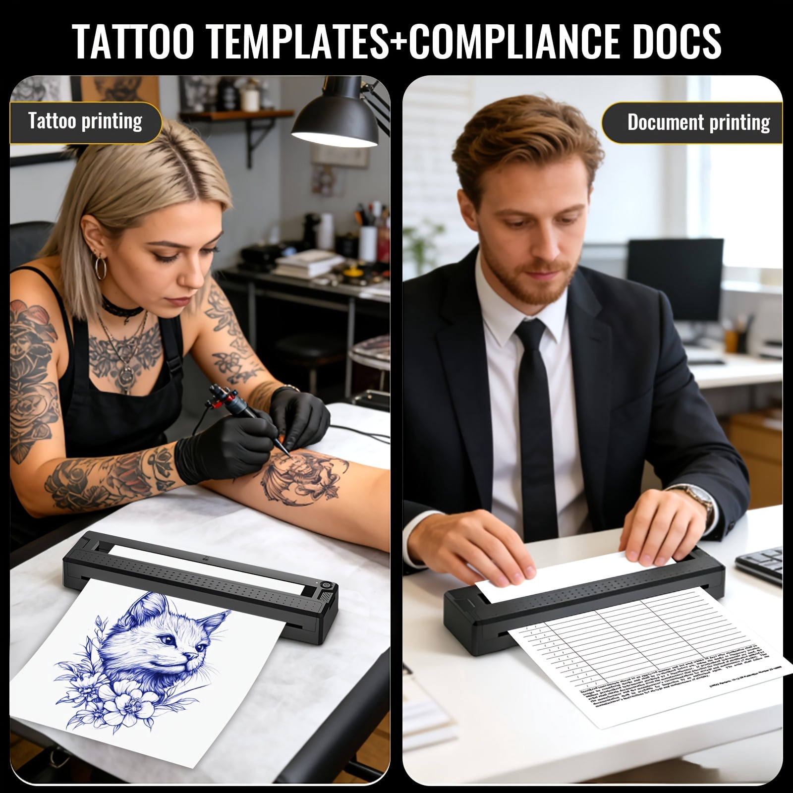 Ink-Free Bluetooth Thermal Printer: Portable A4 Tattoo Stencil Copier for Smartphones & Tablets, with 10 Transfer Papers