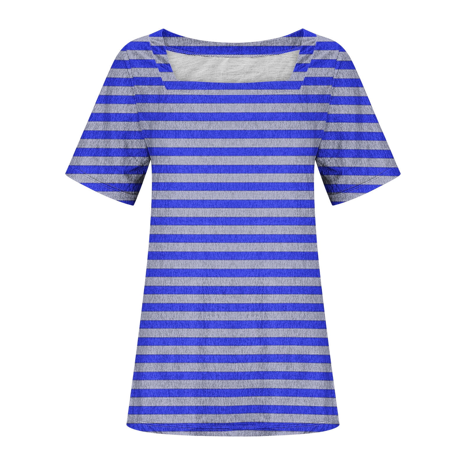 Womens Stripe Color Neck Short Sleeved Top Short Sleeved