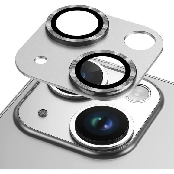 iPhone 14 /iPhone 14 Plus Camera Lens Protector, Anti Scrach HD Tempered Glass Camera Screen Protector Cover, Aluminum Alloy Whole Lens Film Case Friendly for iPhone 14 & iPhone 14 Plus,Silver
