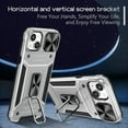 thumbnail image 5 of for iPhone 14 Armor Case Stand, [Built in Kickstand & Slide Camera Cover] Military Grade Drop Protection Shockproof Hard PC Heavy Duty Bumper Phone Case For iPhone 14, Silver, 5 of 10
