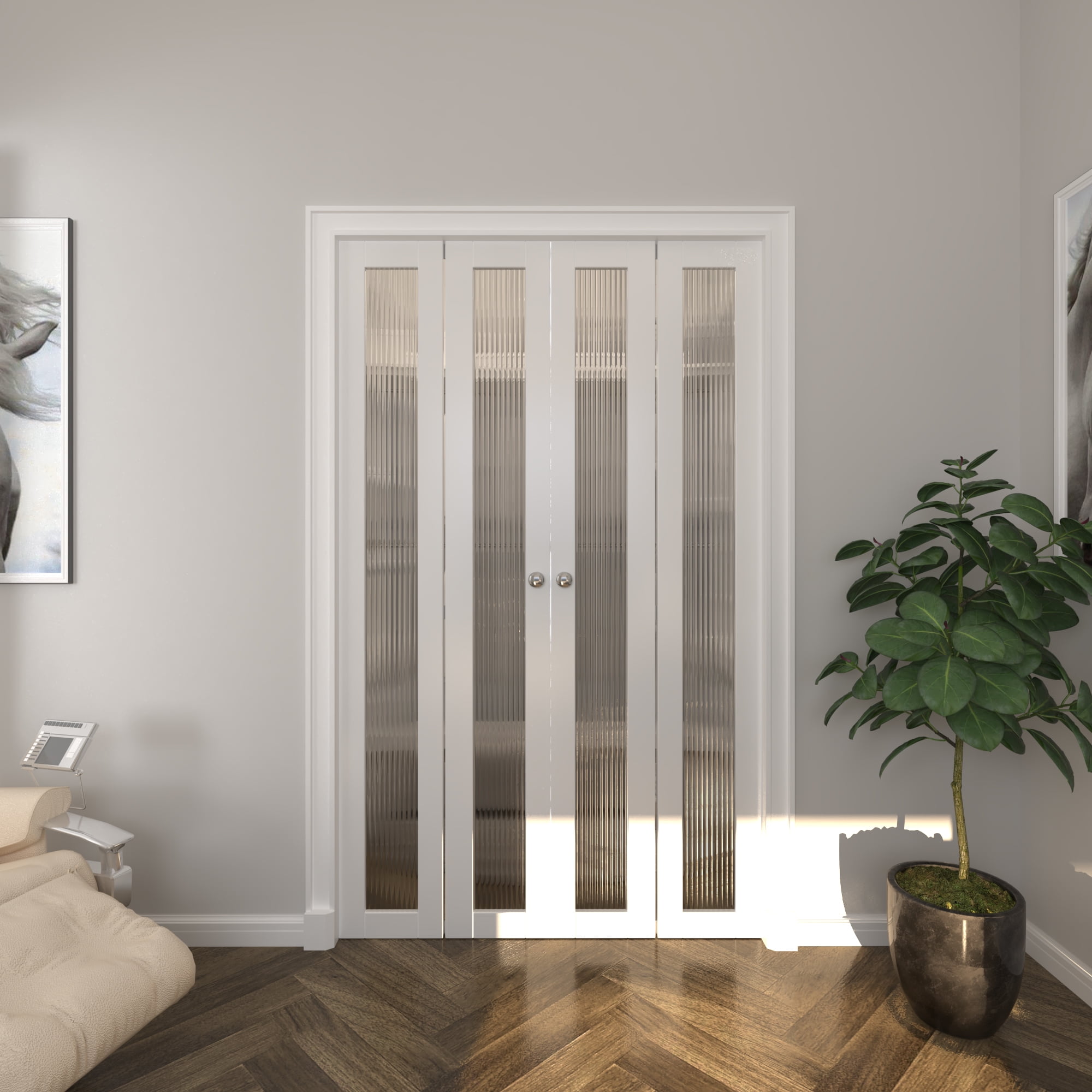 TENONER Closet Doors, Single Glass Panel Bi-Fold Doors, Assembly Required, Folding Doors with Hardware Kits for 24'' Opening