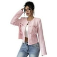 thumbnail image 3 of Women'S Crew Neck Jacket Button Down Long Sleeve Dressy Coat Jackets Pink L, 3 of 9