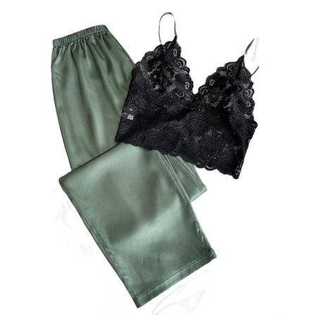 

Womens Plus Pajama Sets Contrast Lace Pant Sets Loungewear Sleeveless Multicolor 3XL