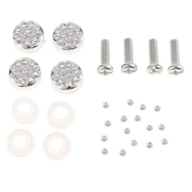 Tornillo de fijación para matrícula de coche, acero inoxidable, cromado, con tapas de diamante Plata
