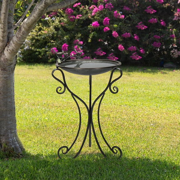 Alpine Corporation 22" x 24" x 36" Decorative Metal Birdbath Bowl on Stand, Rustic