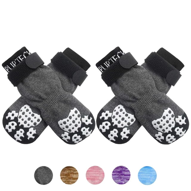 Calcetines para perros PUPTECK antideslizantes con empuñaduras de doble cara, color gris L
