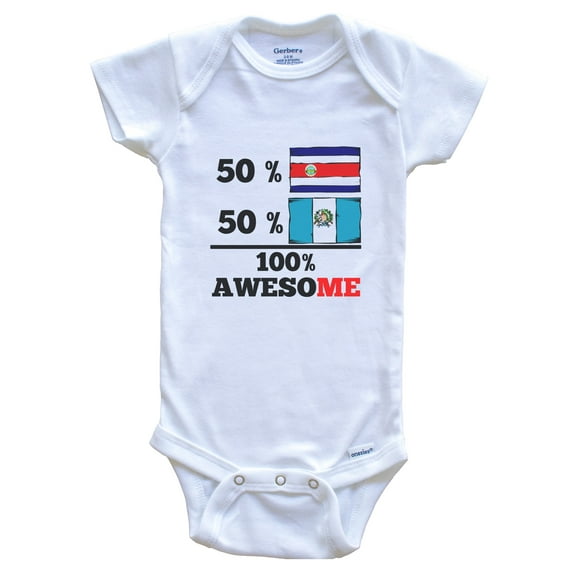 50% Costa Rican 50% Guatemalan 100% Awesome Costa Rica Guatemala Flags Funny Baby Bodysuit, 0-3 months white