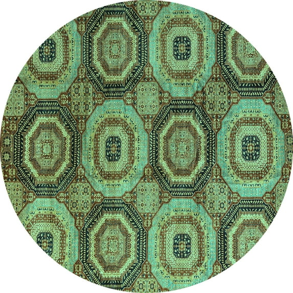 Ahgly Company Indoor Round Oriental Turquoise Blue Modern Area Rugs, 5' Round