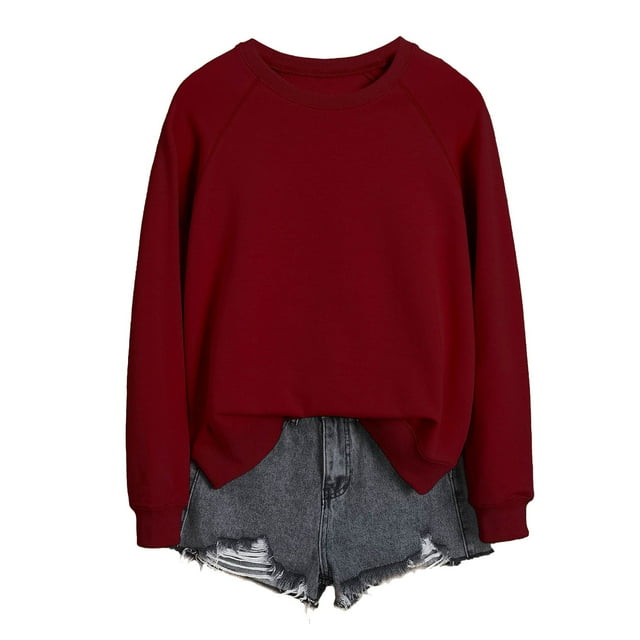 HNMKIU Chemises pour Femmes Chandail en Molleton pour Femmes Hauts Décontractés Raglan Manches Longues Col Rond Chandail Chandail en Molleton Décontracté Couleur Unie Hauts