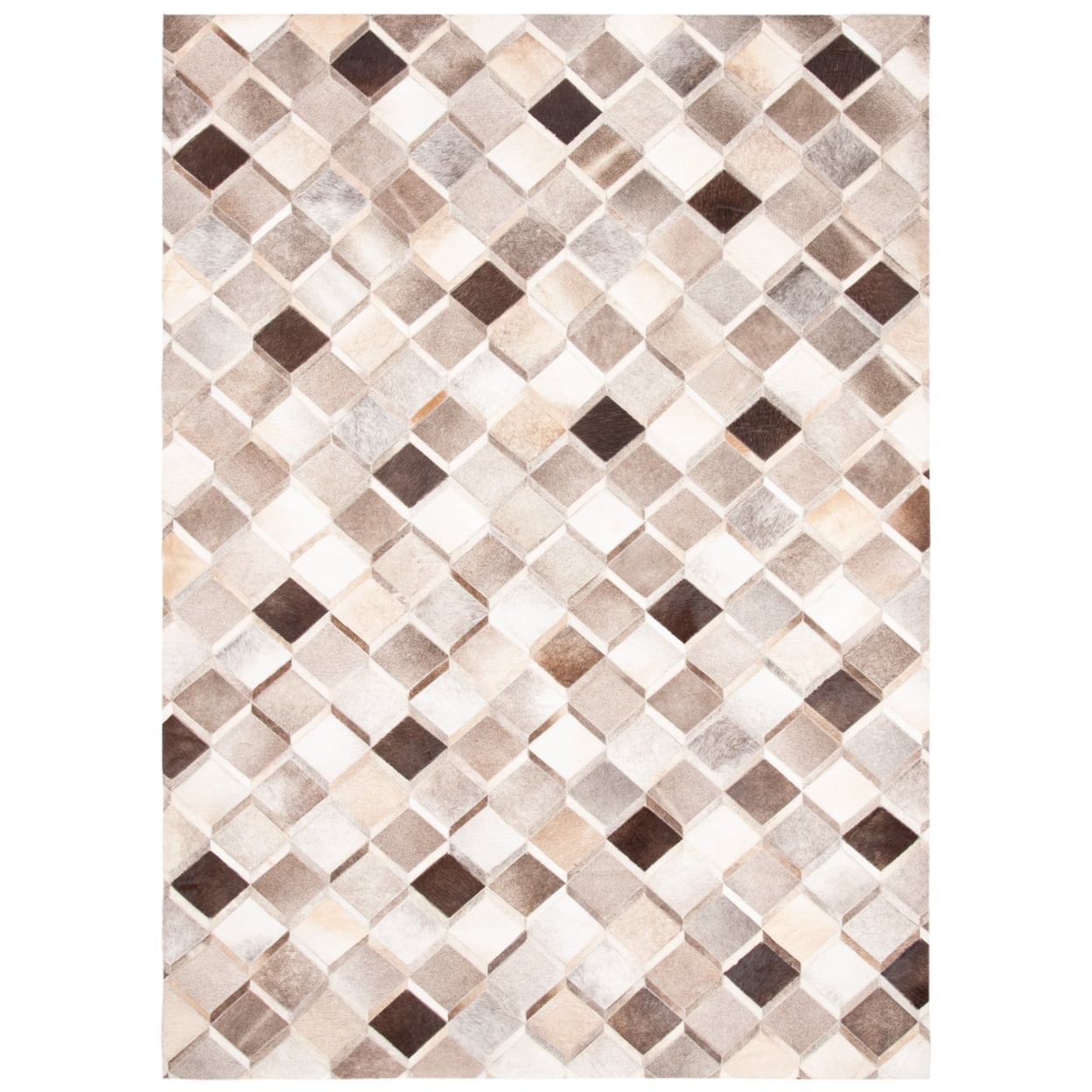 SAFAVIEH Studio Leather Nanette Geometric Diamonds Area Rug, Ivory/Grey, 4' x 6'