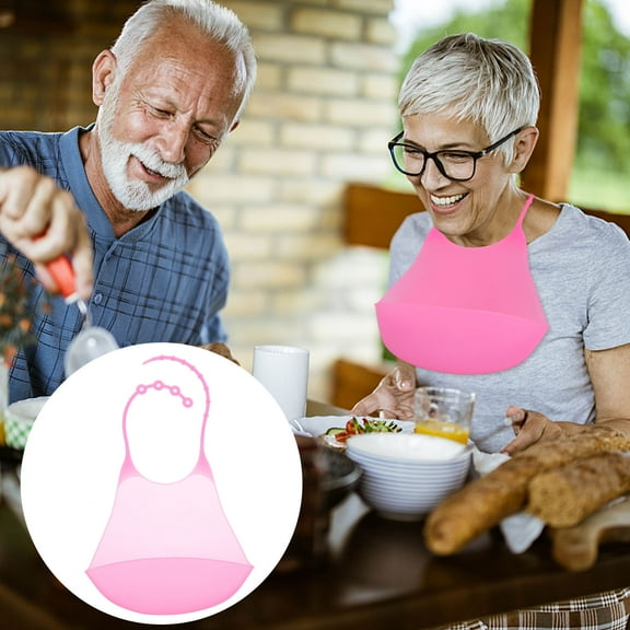 OATIPHO Adult Bibs Waterproof Silicone Pink For Adults Mealtimes 1Pc