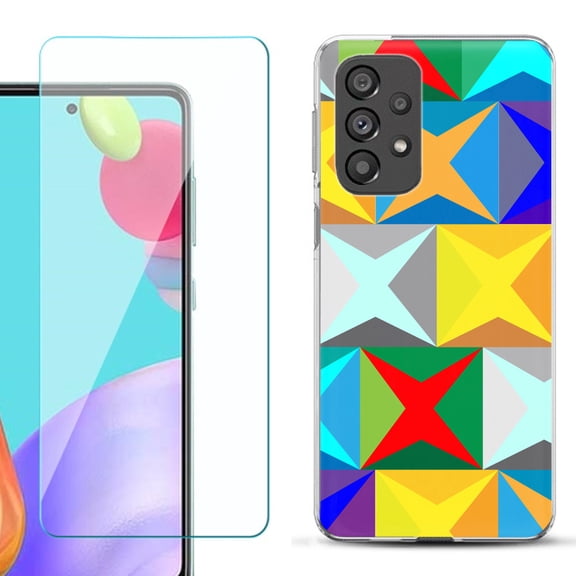 Slim-Fit Gel TPU Phone Case for Samsung Galaxy A33 5G, with Tempered Glass Screen Protector, by OneToughShield ® - Abstract Color