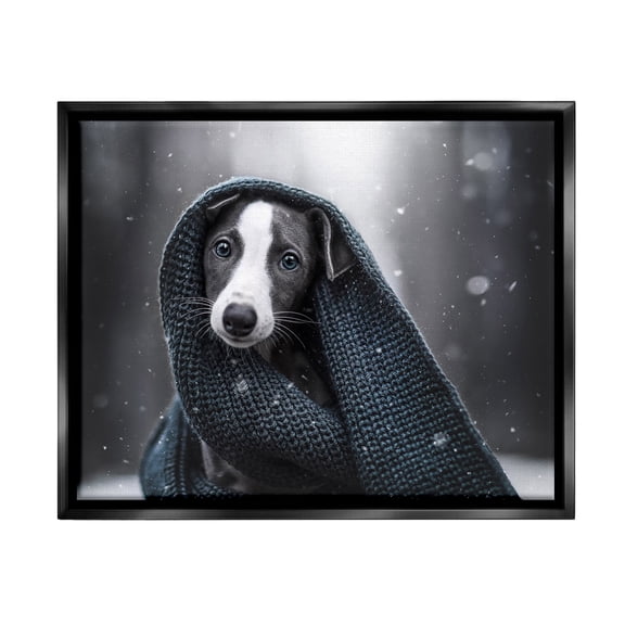Stupell Industries Dog with Winter Scarf Animals & Insects Painting Black Floater Framed Canvas Art Print Wall Art, 21 x 17