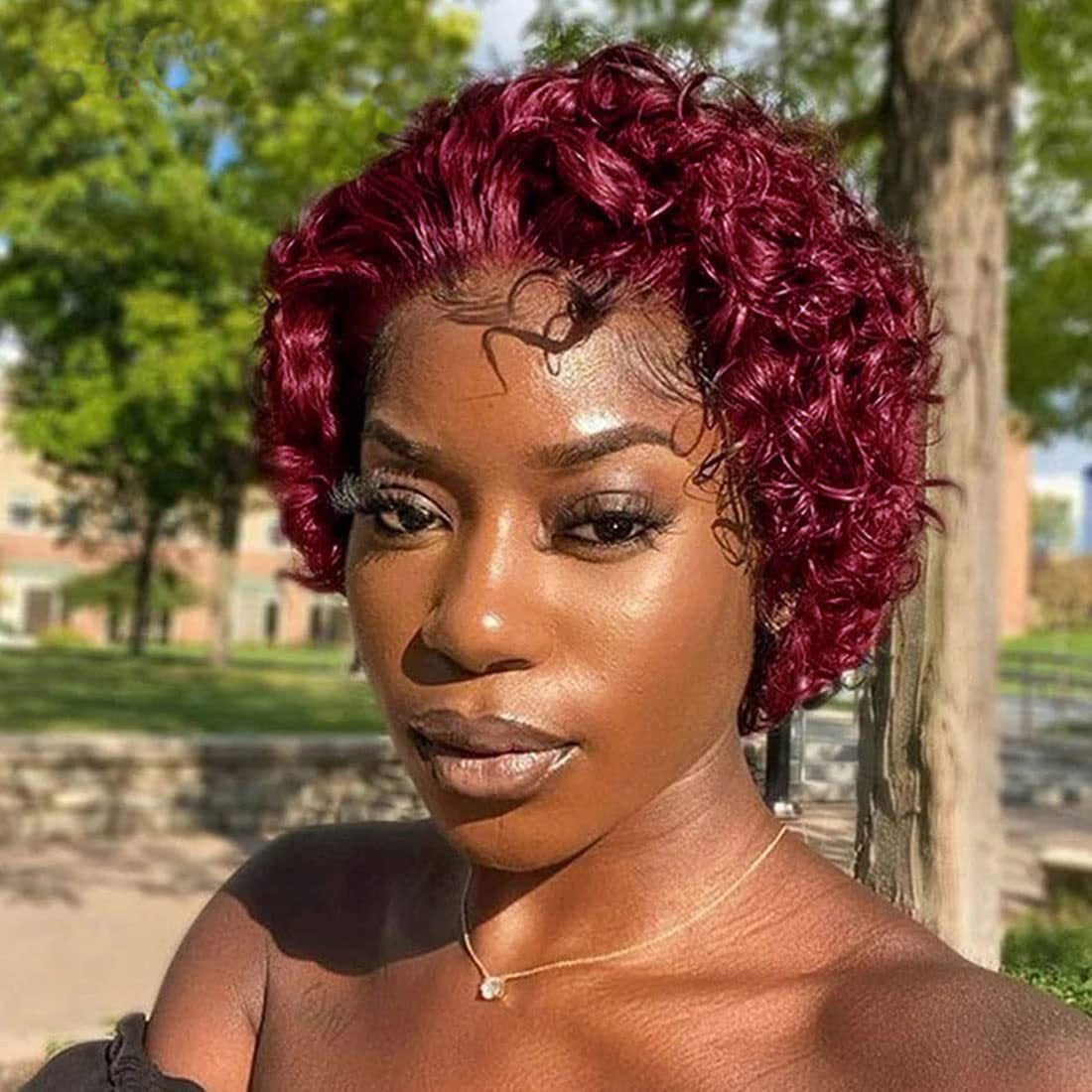Short Curly Pixie Cut Wigs 6 Inch 13x1 Lace Front Wig Human Hair Short Curly Human Hair Wigs for Women Pixie Wigs #99J