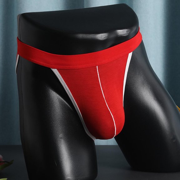 Yaoyar Mens Faux Leather Low Rise Summer Briefs High Cut Underwear with Stretch Comfort Fabric Lightweight Design Briefs,Red,L