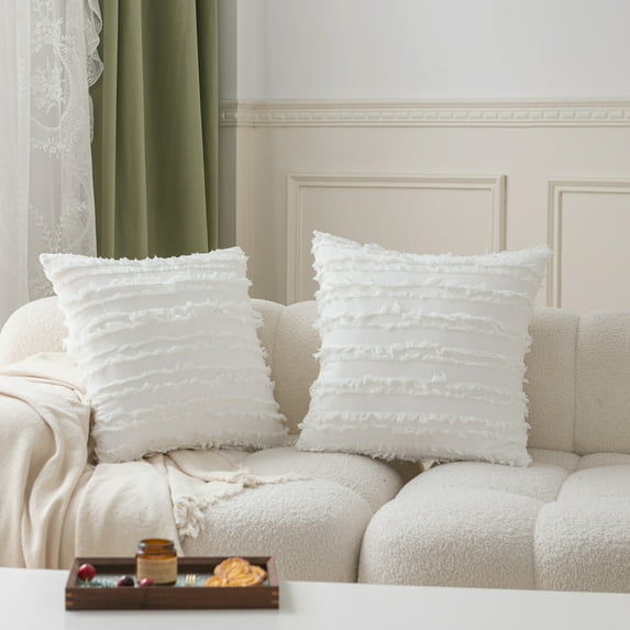 UlikTree Linen Throw Pillow Covers 2 Pack - White Christmas Decor Cushion Cover for Couch Decorative Square Pillowcase, Solid Modern Style Accent Pillows Covers with Zipper 16x16 Inches Ivory White
