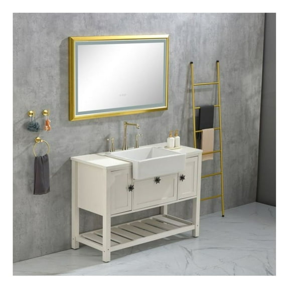42x24 Inch LED Frontlit Bathroom Mirror with Metal Frame, Wall Mounted Vanity Mirror with Smart Touch Button, Anti-Fog, Memory Function, 3 Colors, Stepless Dimmable (Horizontal/Vertical)