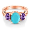thumbnail image 3 of Gem Stone King 2.40 Ct Oval Green Turquoise Purple Amethyst 18K Rose Gold Plated Silver Ring (Size 9), 3 of 6