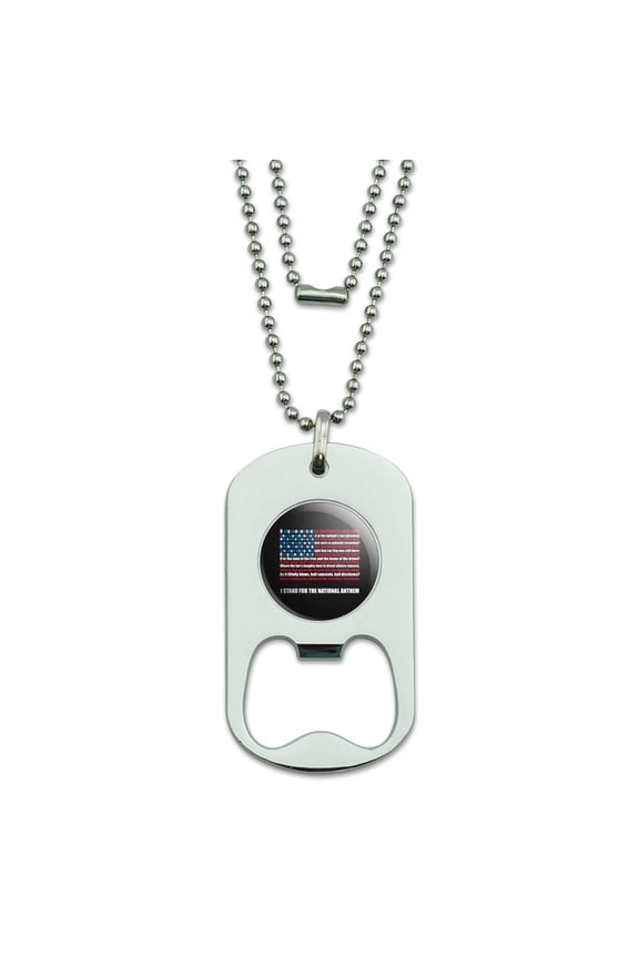 I Stand USA National Anthem Star-Spangled Banner American Flag Patriotic Military Dog Tag Bottle Opener Pendant