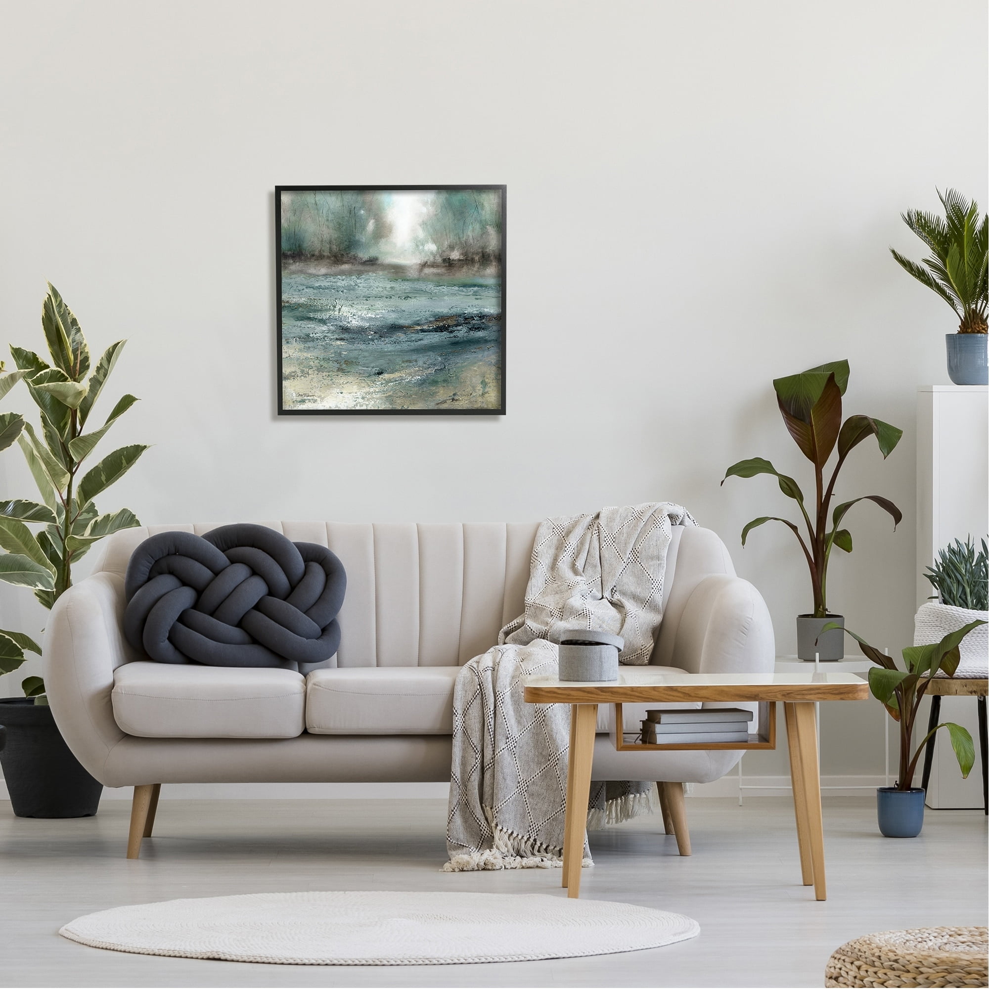 Stupell Industries Soothing Pond Nature Painting Abstract Blurred Trees Painting Black Framed Art Print Wall Art, Design by Carol Robinson