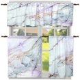 thumbnail image 1 of OUSITAID Marble Pattern Rod Pocket Kitchen Curtain Tier and Valance Set  3-Piece  Blue  54” x 36”, 1 of 8