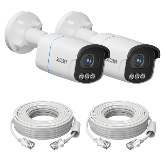 ZOSI 2Pack C186 4K Add on PoE Security Camera with Ethernet Cables,True Color Night Vision,8MP Outdoor Indoor,Person/Vehicle Detection,2-Way Audio,Spotlight Siren,Only Compatible 4K PoE NVR