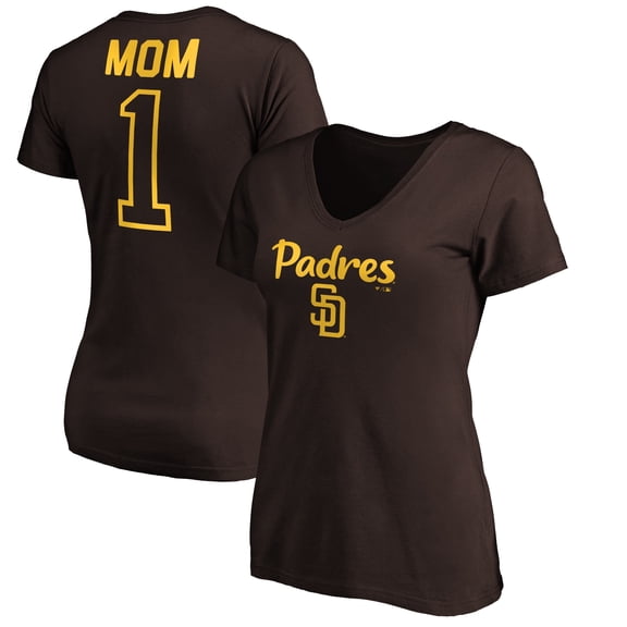Women's Brown San Diego Padres #1 Mom Logo V-Neck T-Shirt
