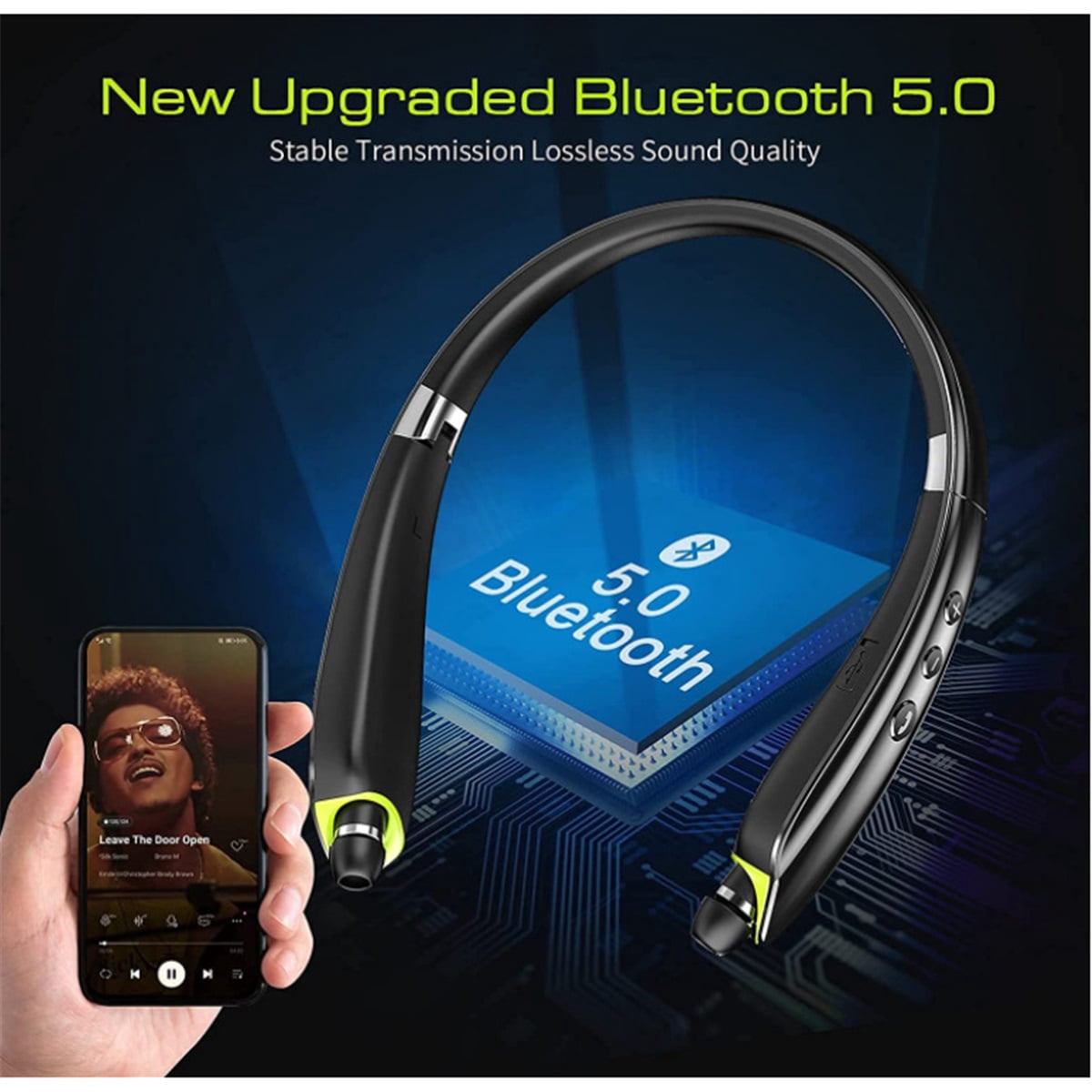 SX-990 Stereo Bluetooth Headphones 5.0 Folding Universal Sports Music Headphones SX990 Hanging Neck Wireless Headphones,Ivory white