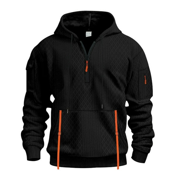 Dolkfu Sudaderas con capucha para hombres de media cremallera, sudaderas largas de deporte de color sólido con diseño de jacquard. XXL
