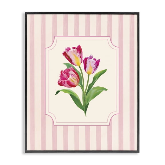 Stupell Industries French Country Magenta Tulips over Stripes Black Framed Giclee Art, 11 x 14, by Diane Neukirch