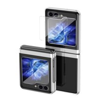 Decase Anti-Slip Phone Case for Samsung Galaxy Z Flip 5 2023 5G,with Glass Screen Protector, Premium Plating Bumper Ultra Slim Hard PC Shell Cover Case for Samsung Galaxy Z Flip 5,Silver