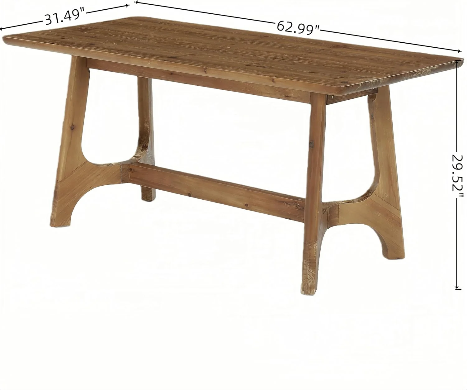 Hommoo 63-inch Solid Wood Farmhouse Dining Table for 4-6 People, Rustic Rectangle Kitchen Table with Trestle Base, Natural