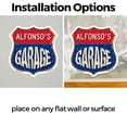 thumbnail image 3 of Alfonso's Garage (2 Pack) 18 inch X 18 inch Shield Shaped Heavy Duty 3.2 mil Vinyl Decals Weather Resistant, UV Protected To last, Gift for Dads and Uncles Classic Americana Crafted in, 3 of 6