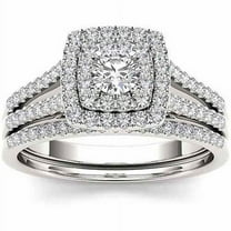 3/4Ct Diamond 10k White Gold Double Halo Engagement Ring Set