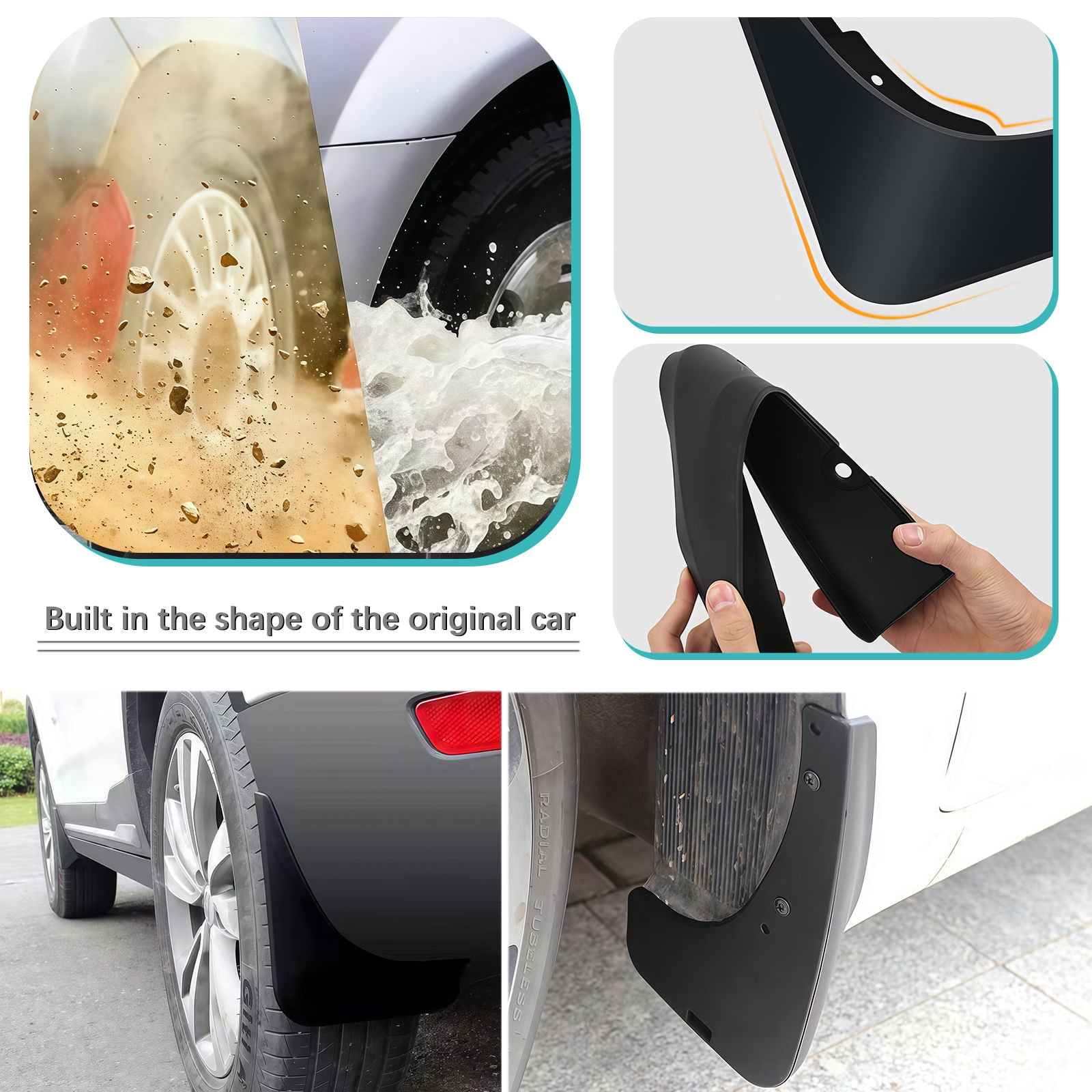 Splash Guards Molded Front And Rear Set 4Pcs, Custom No Drill Mud Flaps -Black-For Toyota Camry 2014-2017