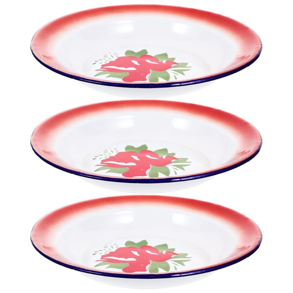 IMIKEYA 3Pcs Enamelware Plates Assorted Color Vintage Food Serving Plates for Home Use