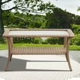 thumbnail image 2 of POCASSY Rectangular 40" L x 22" W Outdoor Coffee Table, Brown Patio Wicker Coffee Table with Tempered Glass Top and 2-Layer Storage for Porch Deck Balcony, Yellow Wicker Rattan, 2 of 6