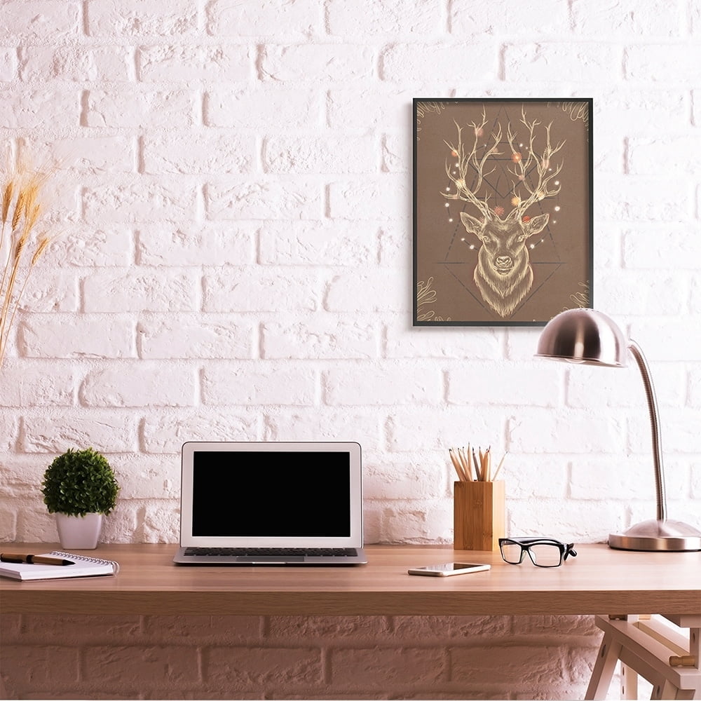 Stupell Industries Rustic Deer Antlers Abstract Geometric Sketch Black Framed by Ziwei Li