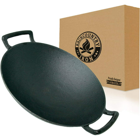 Backcountry Iron's Cast Iron Wok for Stir Frys and Sautees (14 Inch Large, Pre-Seasoned for Non-Stick Like Surface, Cookware Oven/Broiler/Grill Safe, Kitchen Deep Fryer, Restaurant Chef (Best Non Stick Wok Pans)