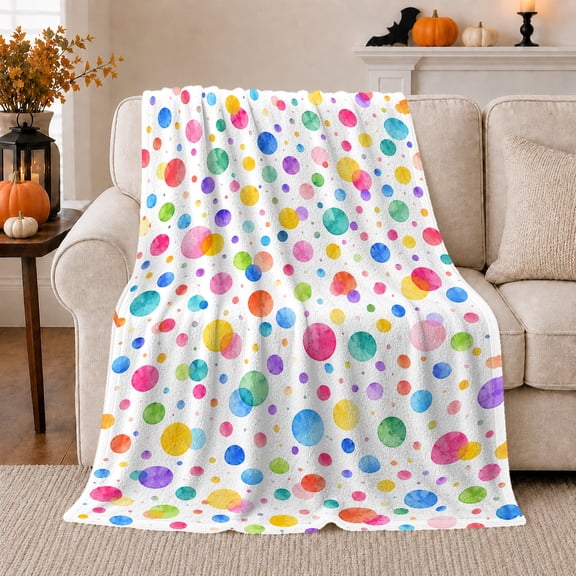 Cheerful Confetti Dots Multicolor Watercolor Polka Dot, Playful Artistic Scene, Warm Flannel Blanket for Home Library and Reading Nook, Art Lovers Housewarming Gift, Artistic Home Decor