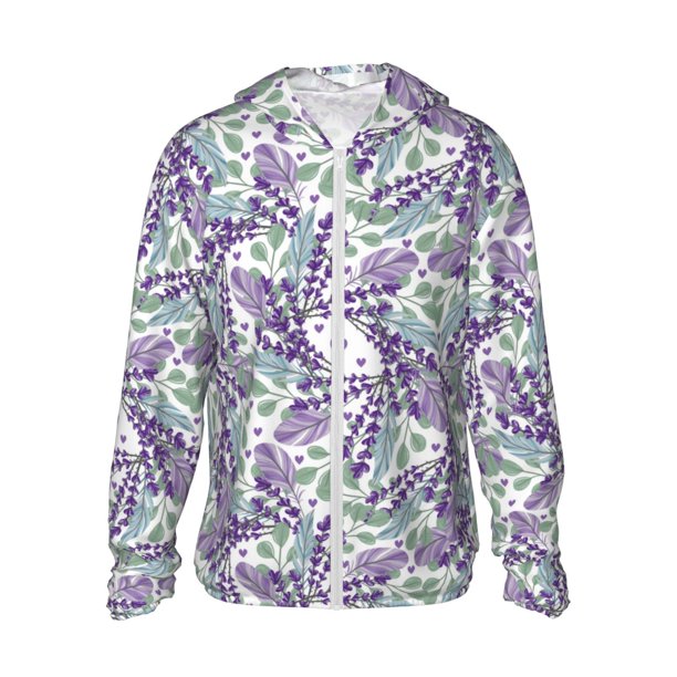Balery Lavender Flowers Sudadera ligera de manga larga con capucha y protección solar UPF 50+ para hombre y mujer, ideal para pesca y running-Large