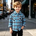 thumbnail image 5 of Falkdiz Plaid Shirts for Boys Back to School Cute Button Up Casual Long Sleeve Collar Boys Tops Trendy,Blue,Size: 2-3, 5 of 8
