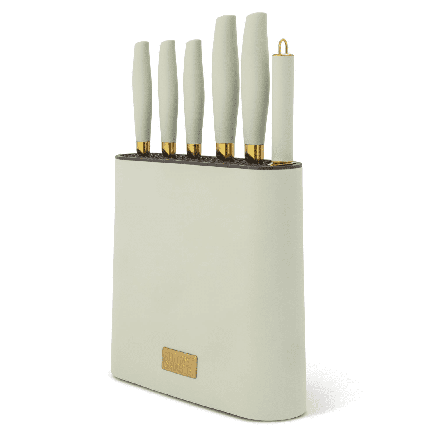 Thyme & Table 7-Piece Knife Block Set, Mint Green