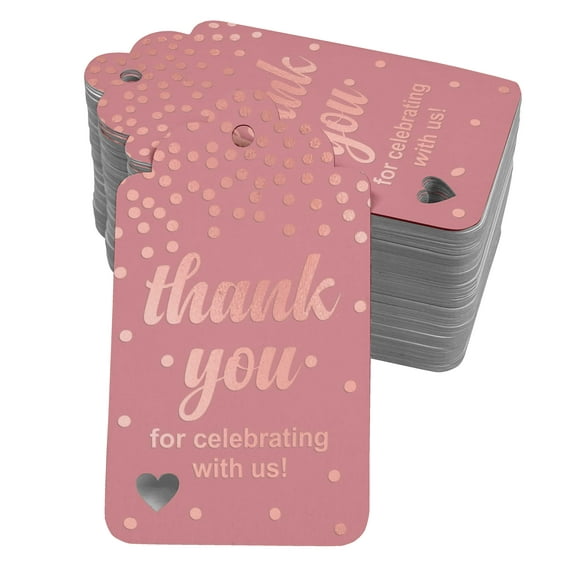 Inkdotpot ThankYou For Celebrating With Us Bridal Shower-Baby Shower-Retirement-Wedding-Birthday Bottle Tag Real Rose Gold Foil Favor Hang Tags Pack Of 50